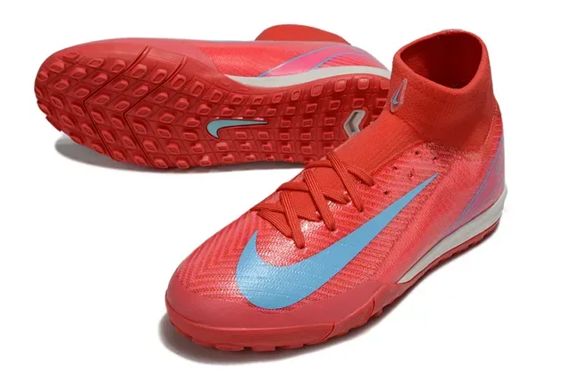Nike Rouge Rose Haut-Coupé Collet Chaussette Ajusté Synthétique Texturé Supérieur Turf Chaussures de Football 4