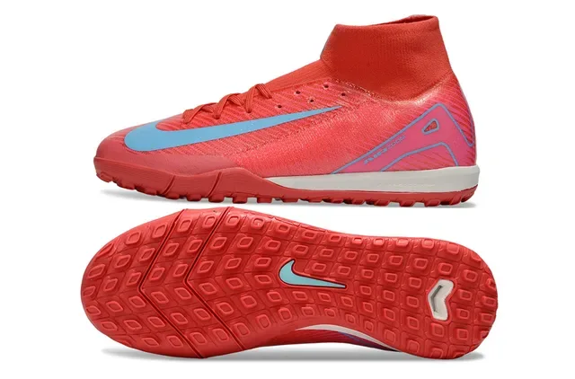 Nike Rouge Rose Haut-Coupé Collet Chaussette Ajusté Synthétique Texturé Supérieur Turf Chaussures de Football 6