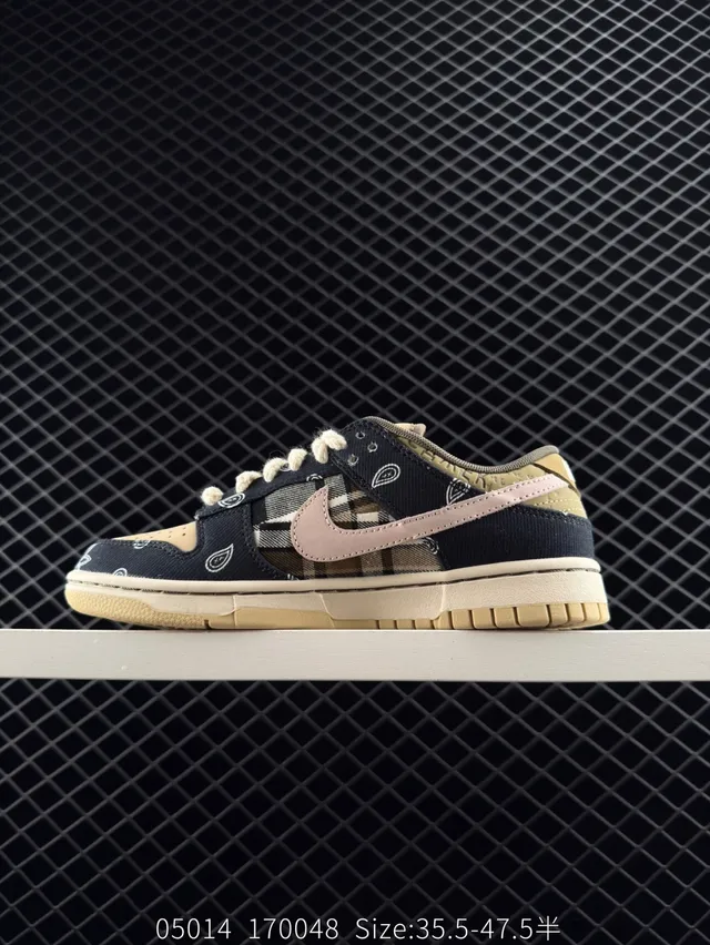 Nike SB Dunk Low Chaussures de skateboard bleu marine beige bandana à carreaux 5