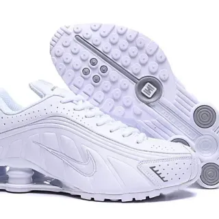 Nike Shox NZ সাদা ধূসর কলাম হিল কুশনিং ছিদ্রিত সিন্থেটিক উপর লাইফস্টাইল স্নিকার