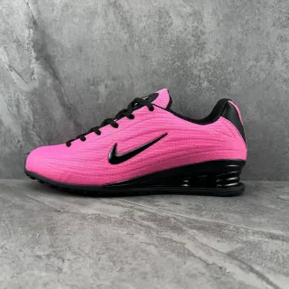 Nike Shox Pink Black Textile Knit Upper Glossy Swoosh Lifestyle Sneakers