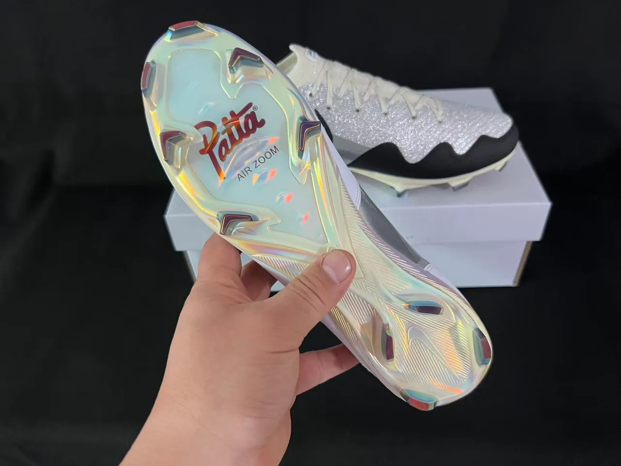 Nike Silver White Glitter Upper Swoosh Overlay Firm-Ground Soccer Shoes 2