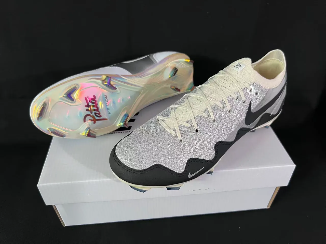 Nike Silver White Glitter Upper Swoosh Overlay Firm-Ground Soccer Shoes 8