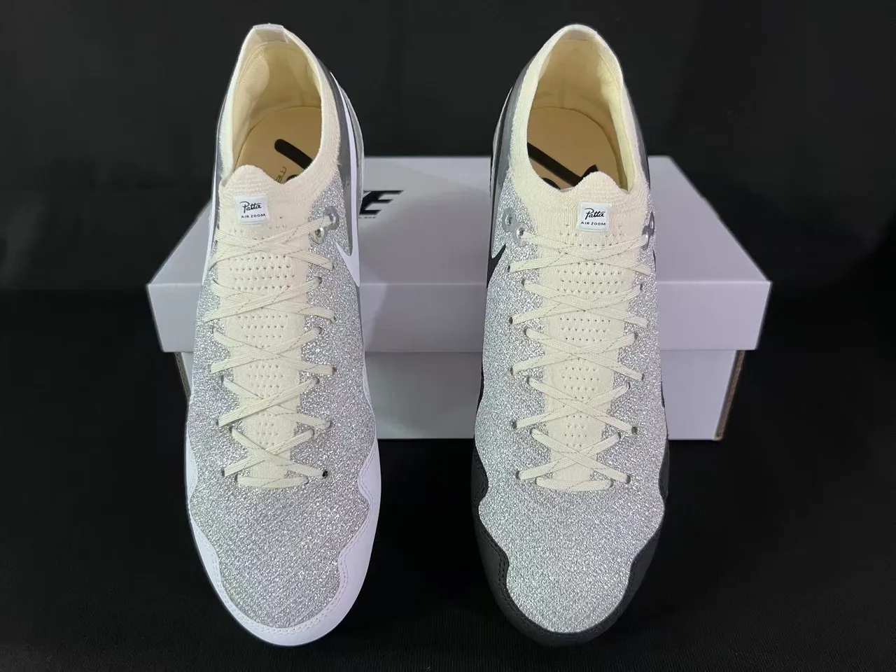Nike Silver White Glitter Upper Swoosh Overlay Firm-Ground Soccer Shoes 10