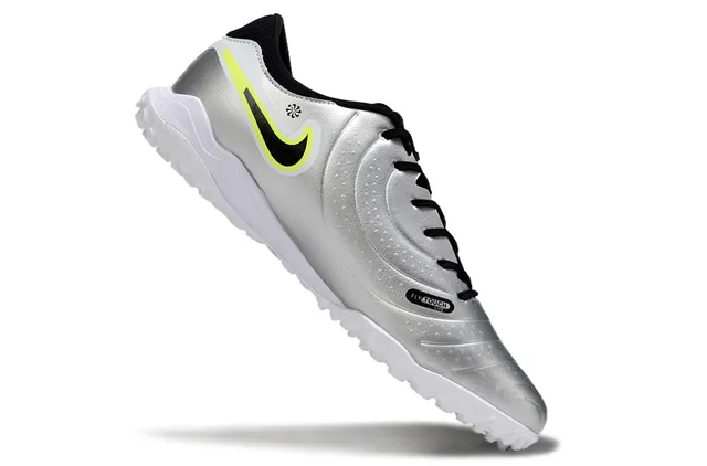 Nike Tiempo Argent Noir Métallique Synthétique Supérieur Swoosh Overlay Turf Chaussures de Football 2