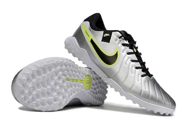 Nike Tiempo Argent Noir Métallique Synthétique Supérieur Swoosh Overlay Turf Chaussures de Football 4