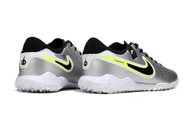 Nike Tiempo Argent Noir Métallique Synthétique Supérieur Swoosh Overlay Turf Chaussures de Football 5