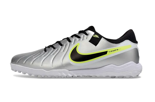 Nike Tiempo Argent Noir Métallique Synthétique Supérieur Swoosh Overlay Turf Chaussures de Football 6