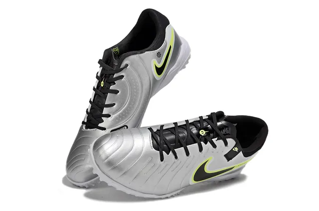 Nike Tiempo Argent Noir Métallique Synthétique Supérieur Swoosh Overlay Turf Chaussures de Football 7