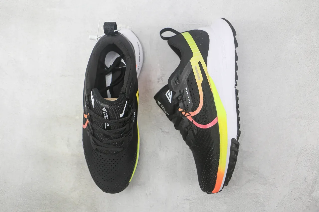 Nike Trail Black Multicolor Breathable Engineered Mesh Upper Gradient Neon Accent Stripe Running Shoes 3