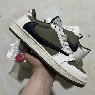Nike White Army Green Low-Top Layered Leather And Synthetic Upper Lifestyle Sneakers