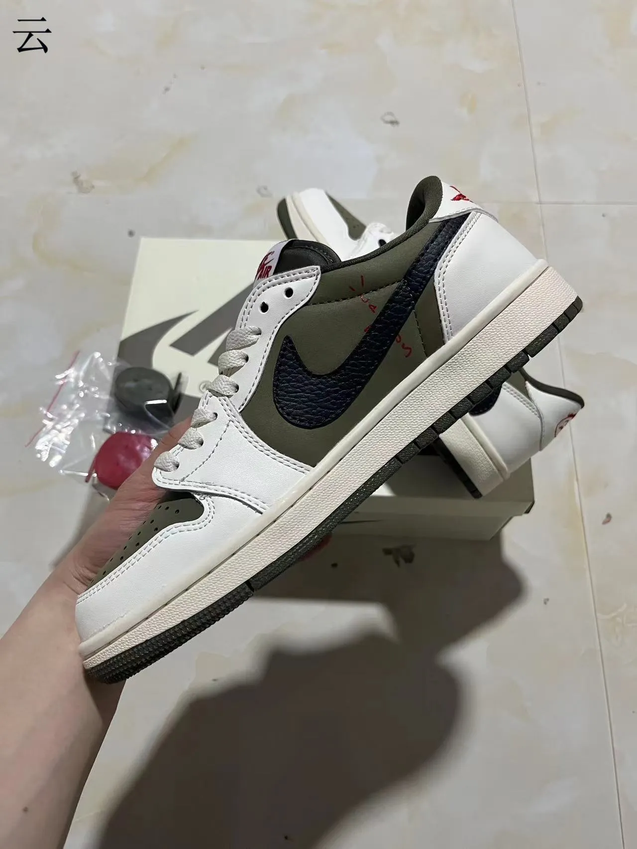 Nike White Army Green Low-Top Layered Leather And Synthetic Upper Lifestyle Sneakers 5