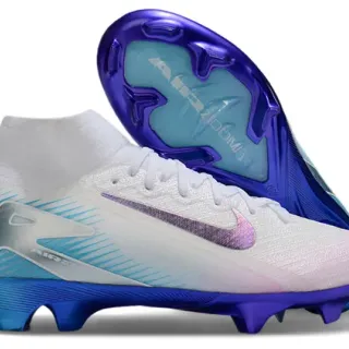 Nike White Blue High-Top Knit Upper Iridescent Swoosh Firm-Ground Soccer Shoes