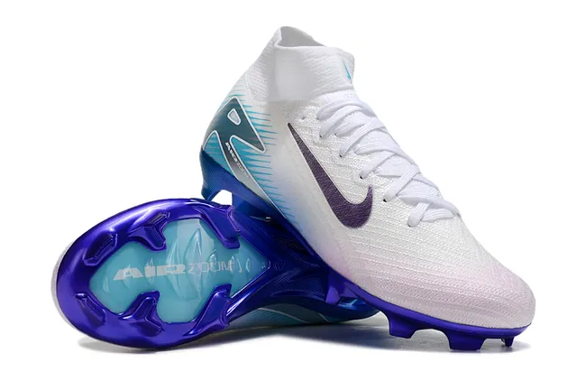 Nike White Blue High-Top Knit Upper Iridescent Swoosh Firm-Ground Soccer Shoes 2