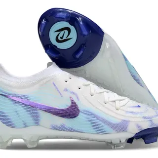 Nike White Blue Low-Cut Knit Upper Iridescent Swoosh Firm-Ground Soccer Shoes