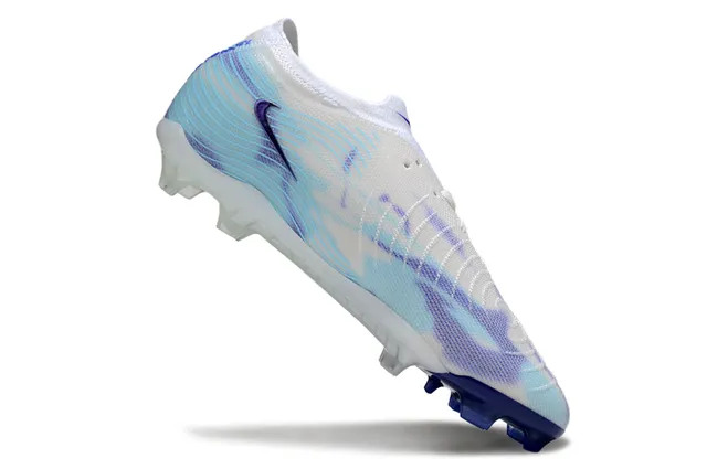 Nike White Blue Low-Cut Knit Upper Iridescent Swoosh Firm-Ground Soccer Shoes 2