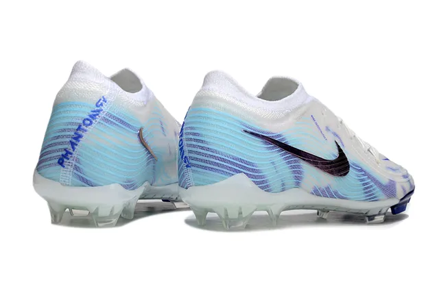 Nike White Blue Low-Cut Knit Upper Iridescent Swoosh Firm-Ground Soccer Shoes 5