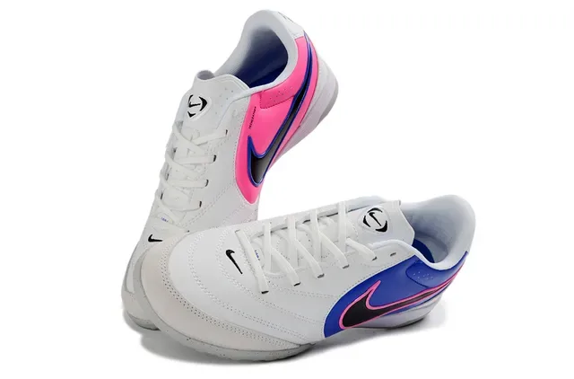 Nike White Blue Low-Top Synthetic-Leather Upper Artificial-Grass Soccer Shoes 6