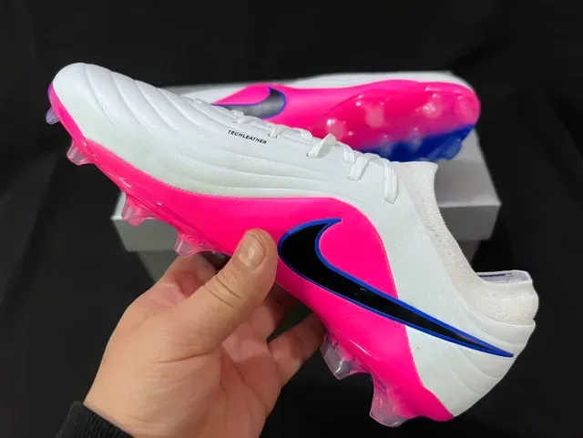 Nike White Blue Ribbed Synthetic Upper Asymmetrical Lacing Firm-Ground Soccer Shoes 3