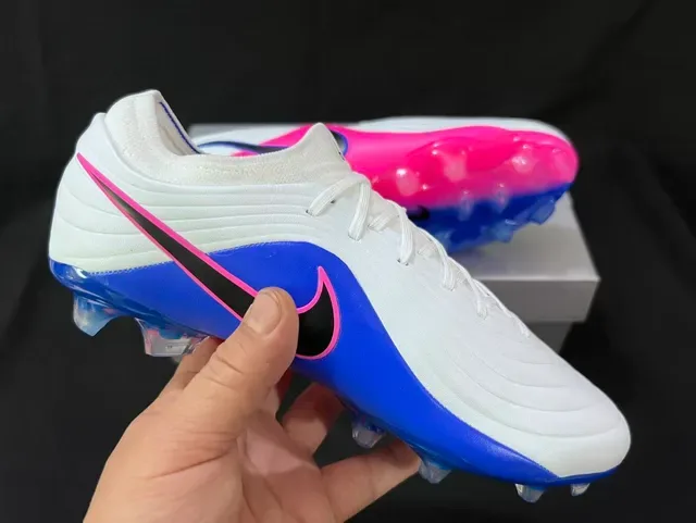 Nike White Blue Ribbed Synthetic Upper Asymmetrical Lacing Firm-Ground Soccer Shoes 5