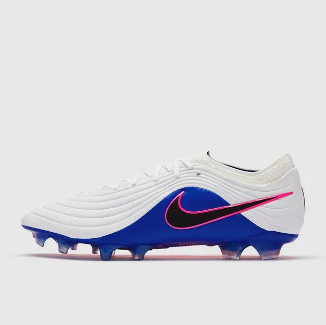 Nike White Blue Ribbed Synthetic Upper Asymmetrical Lacing Firm-Ground Soccer Shoes 10