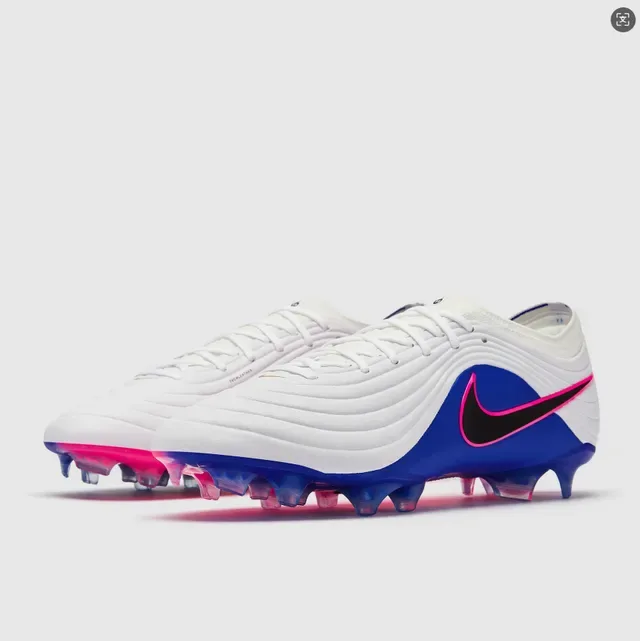 Nike White Blue Ribbed Synthetic Upper Asymmetrical Lacing Firm-Ground Soccer Shoes 12