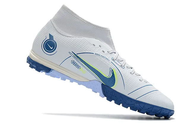 Nike Chaussures de football turf blanc bleu collet à la cheville lacets asymétriques 2