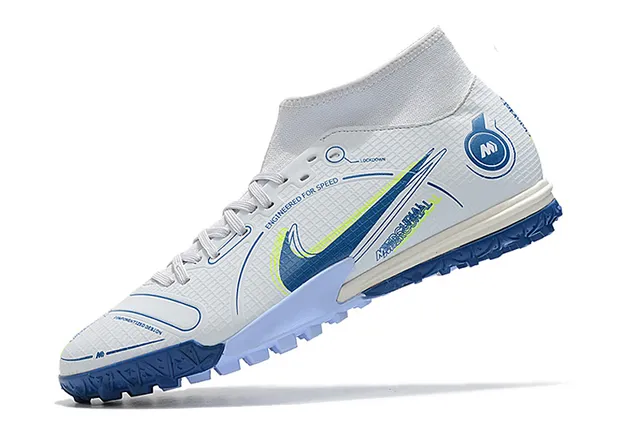 Nike Chaussures de football turf blanc bleu collet à la cheville lacets asymétriques 3