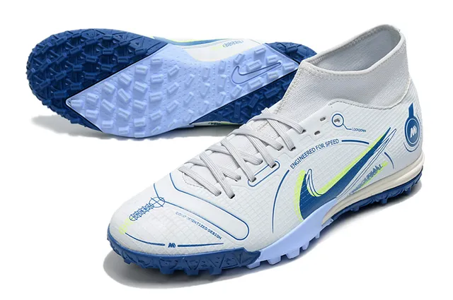 Nike Chaussures de football turf blanc bleu collet à la cheville lacets asymétriques 4