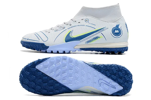 Nike Chaussures de football turf blanc bleu collet à la cheville lacets asymétriques 6