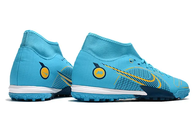 Nike Chaussures de football turf blanc bleu collet à la cheville lacets asymétriques 11
