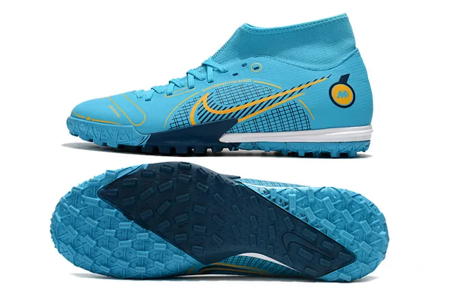 Nike Chaussures de football turf blanc bleu collet à la cheville lacets asymétriques 13