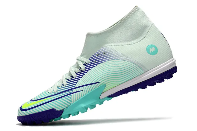 Nike Chaussures de football turf blanc bleu collet à la cheville lacets asymétriques 23