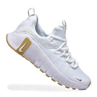 Nike White Gold Ribbed Sculpted Midsole Knit Mesh Upper Lifestyle Sneakers