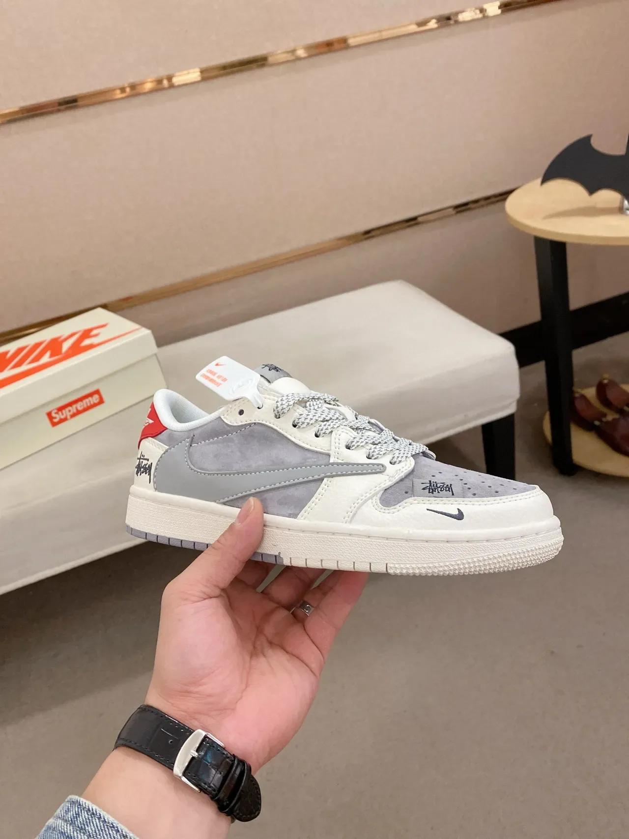 Nike White Gray Low-Top Layered Leather And Suede Lifestyle Sneakers 4