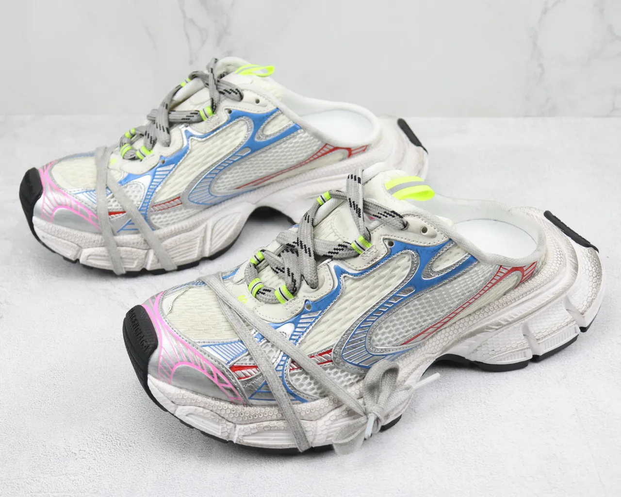 Nike White Multicolor Layered Synthetic Cage Multi-Color Accent Panels Chunky Sneakers 4