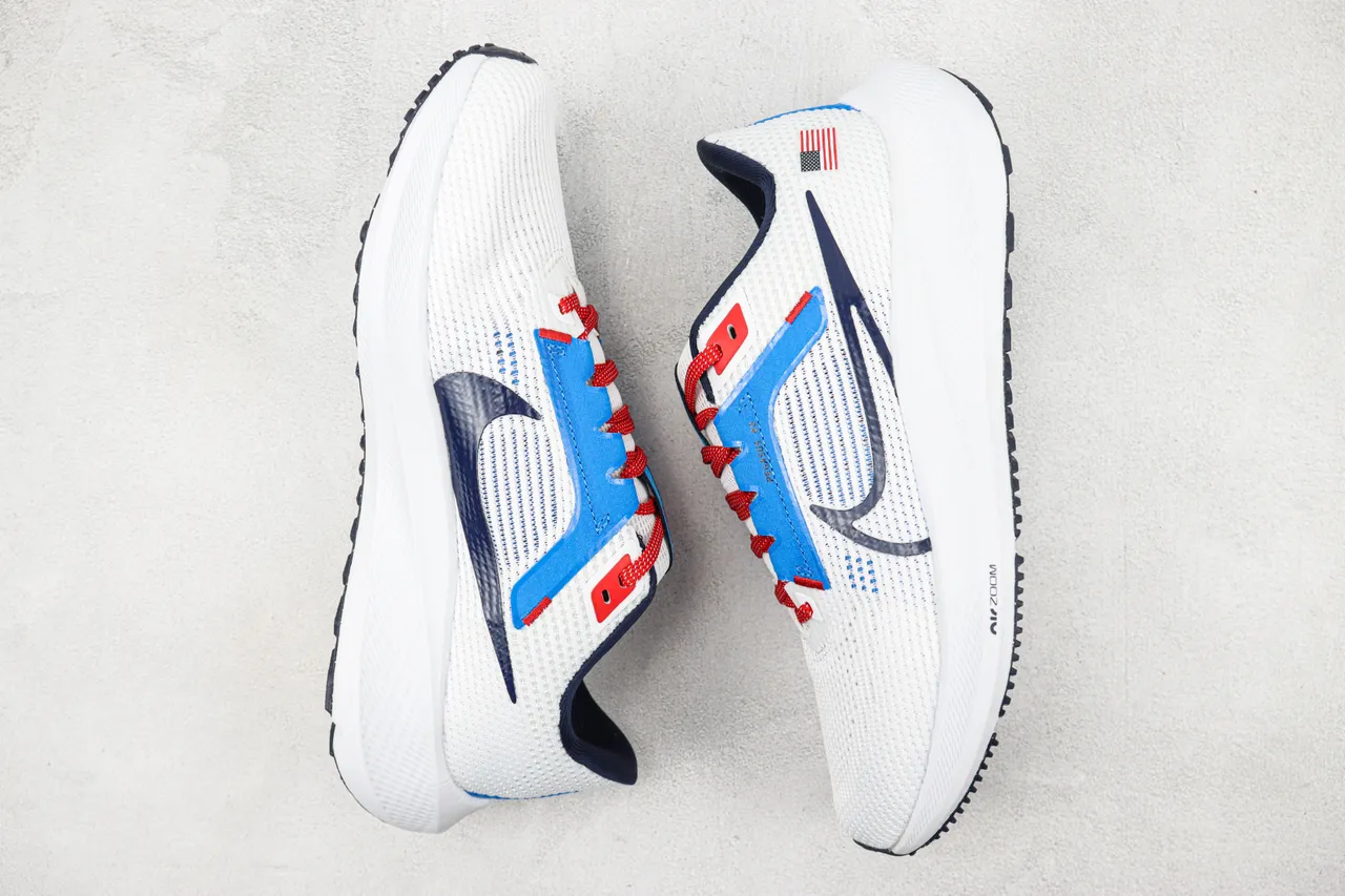 Nike White Navy Breathable Engineered Mesh Upper Swoosh Accent Running Shoes 2