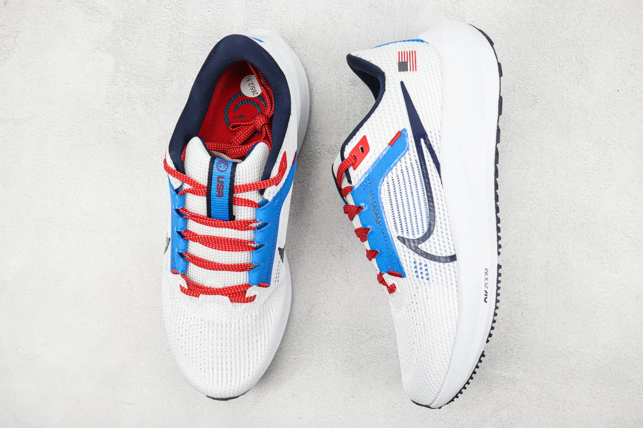 Nike White Navy Breathable Engineered Mesh Upper Swoosh Accent Running Shoes 3