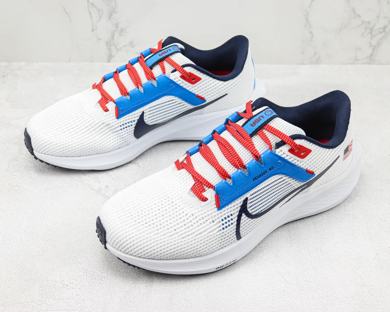 Nike White Navy Breathable Engineered Mesh Upper Swoosh Accent Running Shoes 4