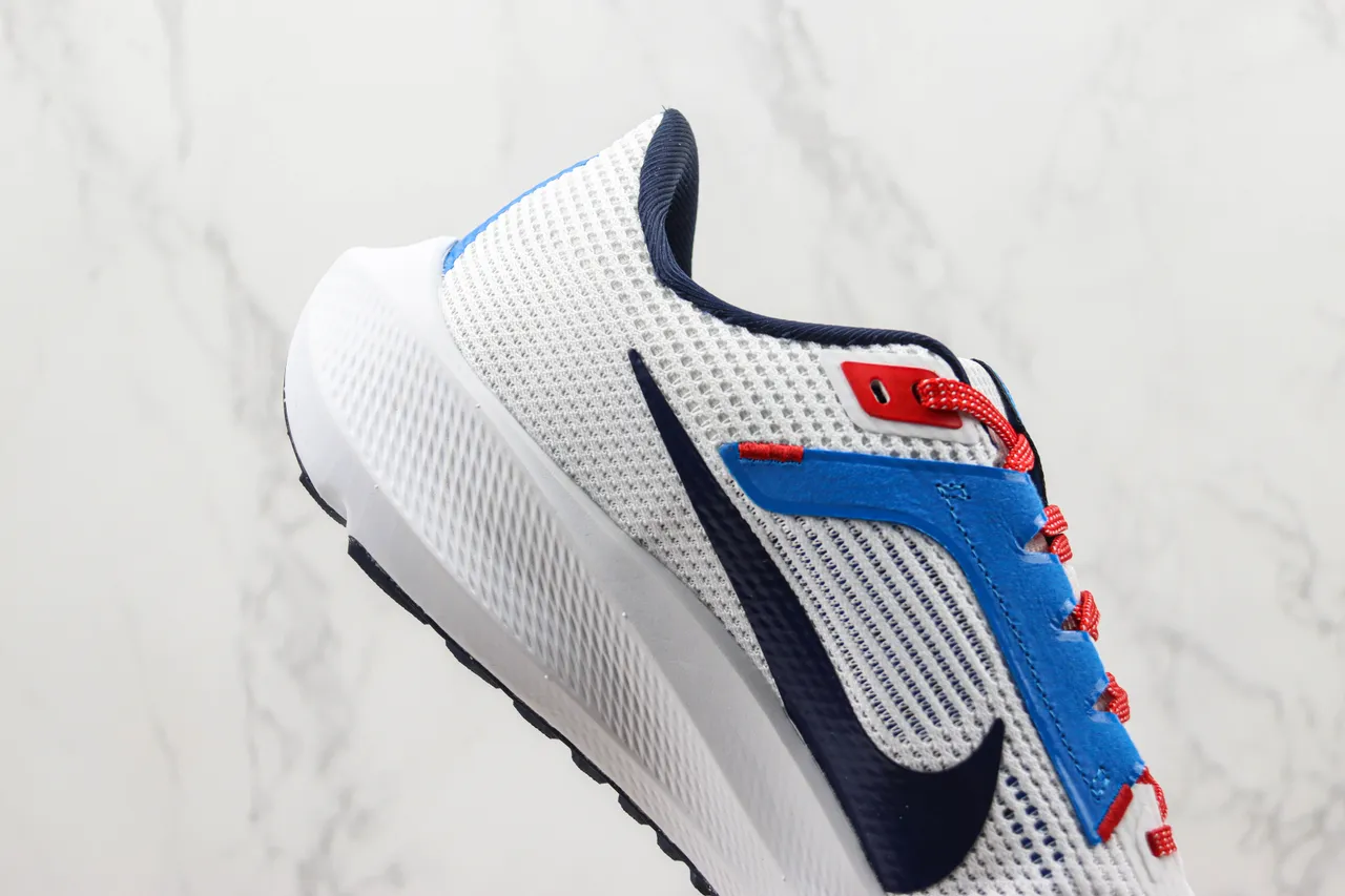 Nike White Navy Breathable Engineered Mesh Upper Swoosh Accent Running Shoes 5