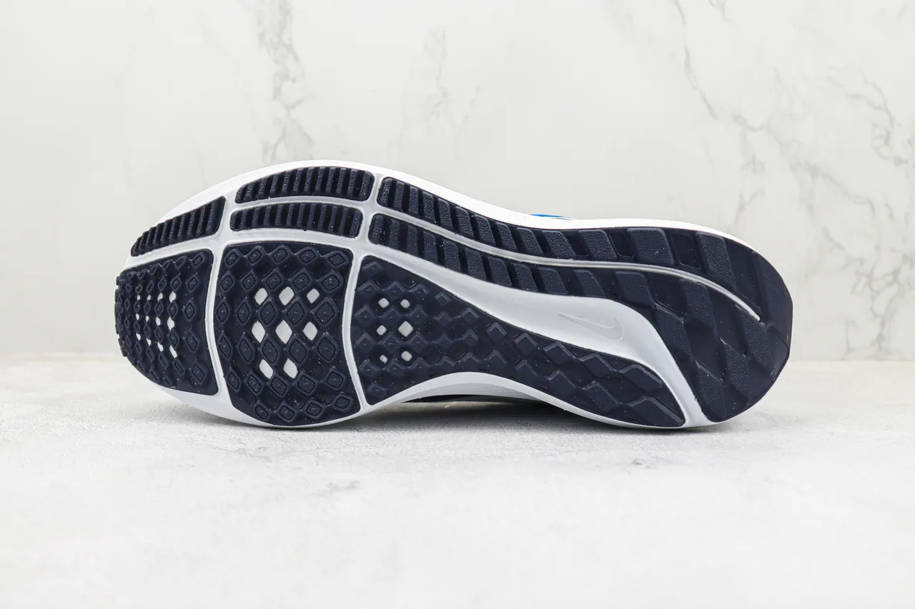 Nike White Navy Breathable Engineered Mesh Upper Swoosh Accent Running Shoes 8