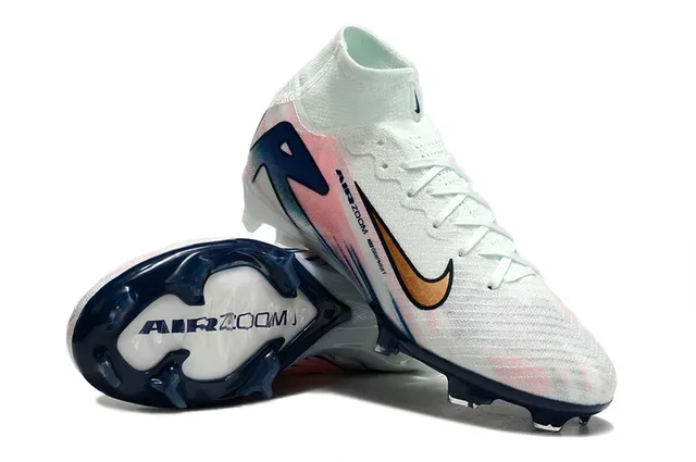 Nike Sapatos de futebol branco e navy high-cut com gola de meias gráfico gradient overlay para terreno firme 3