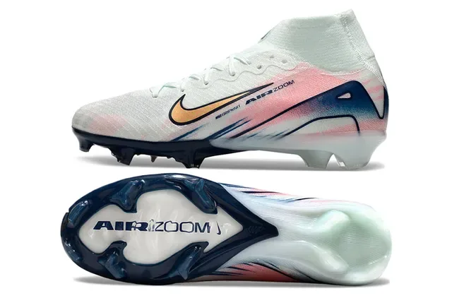 Nike Sapatos de futebol branco e navy high-cut com gola de meias gráfico gradient overlay para terreno firme 5