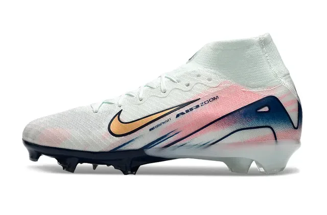Nike Sapatos de futebol branco e navy high-cut com gola de meias gráfico gradient overlay para terreno firme 8