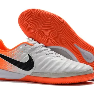 Nike White Orange Low-Top Shoe Synthetic Leather Upper Indoor Soccer Shoes