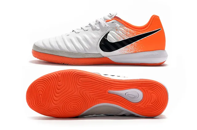 Nike Chaussure Blanc Orange Low-Top Cuir Synthétique Supérieur Chaussures Football Indoor 19