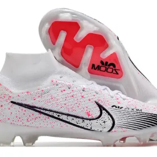 Nike White Pink High-Cut Flyknit Collar Speckle Print Firm-Ground Soccer Shoes