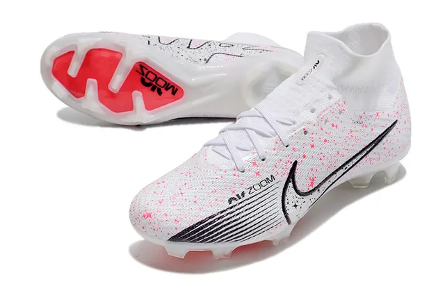 Nike White Pink High-Cut Flyknit Collar Speckle Print Firm-Ground Soccer Shoes 3