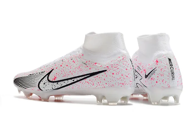 Nike White Pink High-Cut Flyknit Collar Speckle Print Firm-Ground Soccer Shoes 4