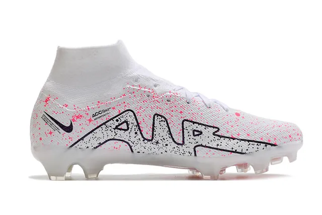 Nike White Pink High-Cut Flyknit Collar Speckle Print Firm-Ground Soccer Shoes 5